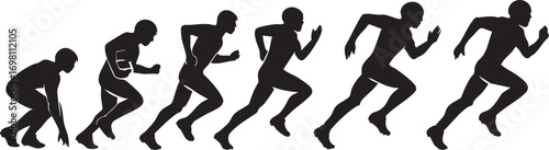 Running Motion Silhouette Vector Showing Sprint Progression in Black and White for Sports, Fitness, and Animation Themes