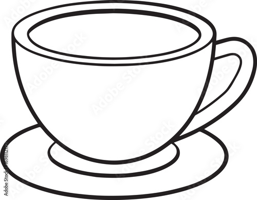 Simple outline drawing of a coffee cup and saucer vector illustration