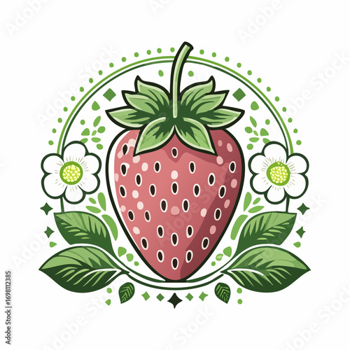 Garden strawberry fruit or strawberries flat color vector icon for food apps and websites