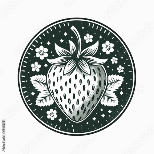 Garden strawberry fruit or strawberries flat color vector icon for food apps and websites