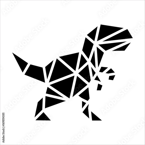 Geometric black T-Rex dinosaur, low-polygonal style illustration.