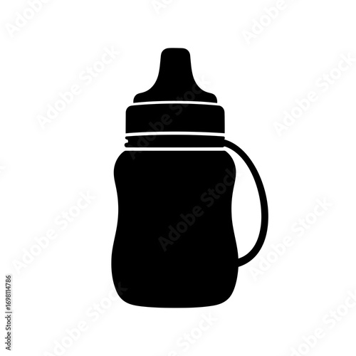 Simple black silhouette of a baby sippy cup with handle