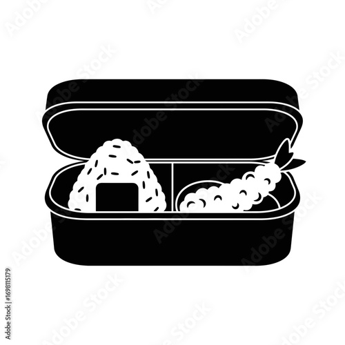 Bento box icon with onigiri and shrimp tempura