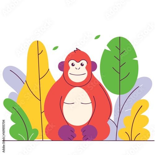 Peaceful orangutan meditating amongst lush tropical foliage
