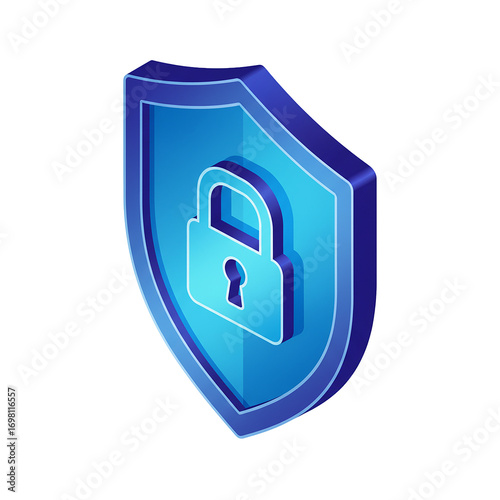 Modern digital shield icon with lock symbolizing robust cybersecurity and secure data protection for businesses