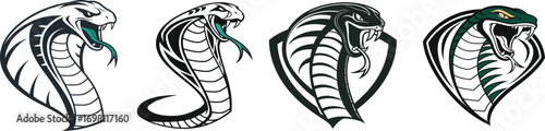 Stylized cobra head designs minimalist mascot logo side tattoo art featuring hooded snakes vector