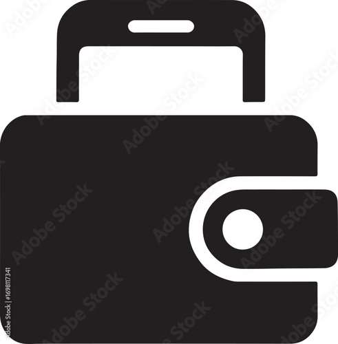 Digital wallet silhouette icon for secure online payment, finance, banking, shopping and e-commerce.