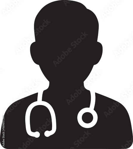 Doctor avatar silhouette with stethoscope icon for medical, healthcare, hospital and clinic use.