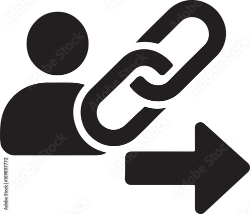 Affiliate link chain silhouette icon for marketing, online business, referral and network concept.