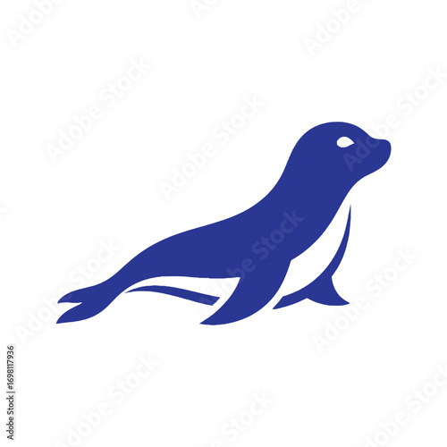 Simple blue seal silhouette icon isolated on white background.