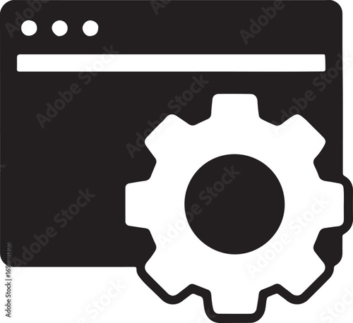 Browser window with gear silhouette icon for web settings, customization, digital and IT tools.