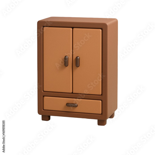 Cute 3d cartoon wardrobe with drawer isolated on transparent background