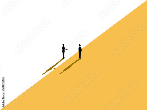 Two businessmen stand and agree on different business deals