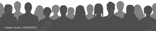 Silhouette of crowd of people, isolated on white background