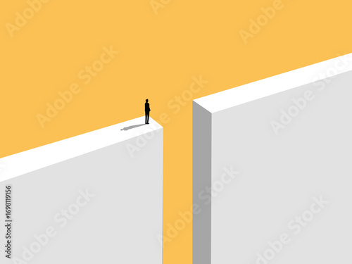 Obstacles and problems, businessman stands on the gap
