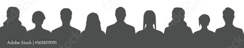 Silhouette of crowd of people, isolated on white background