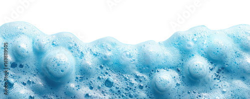 Light blue soapy foam with many rounded bubbles