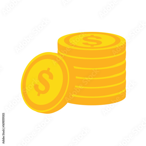 Gold coins stack. Staked golden coins with dollar sign