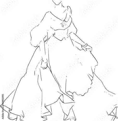 Elegant woman in flowing gown, timeless fashion illustration, perfect for artistic projects and design inspiration