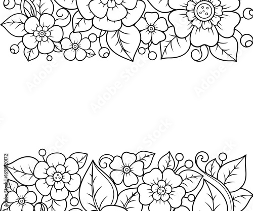 Frame in eastern tradition. Stylized with henna tattoos decorative pattern for decorating covers for book, notebook, casket, magazine, postcard and folder. Flower border in mehndi style.
