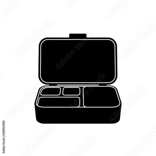 Black silhouette of an open compartmentalized lunch box