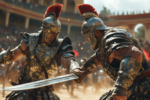 Roman Gladiators Fighting In The Colosseum 