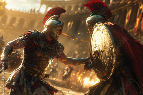 Roman Gladiators Fighting In The Colosseum 