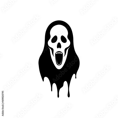 A screaming skull with dripping black goo on transparent background