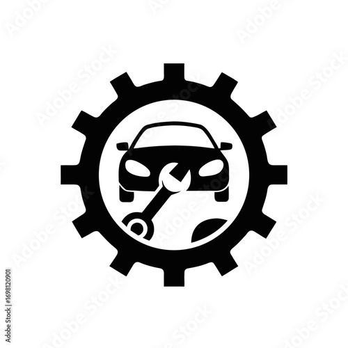 Car repair service with gear and wrench icon on transparent background