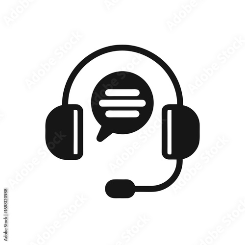 Headset with speech bubble graphic icon on transparent background