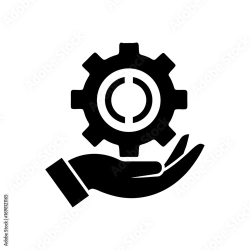 Gear on hand icon engineering maintenance on transparent background