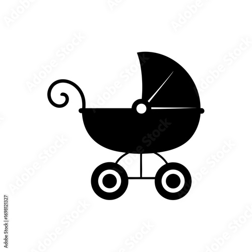Silhouette of a classic baby carriage icon on transparent background