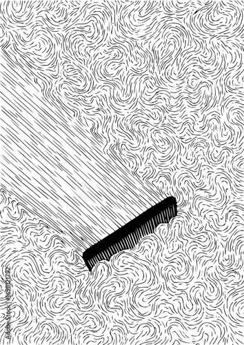 Abstract black and white comb design with flowing lines for hair care or beauty concepts