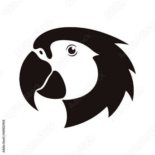 Simple black parrot head vector illustration.