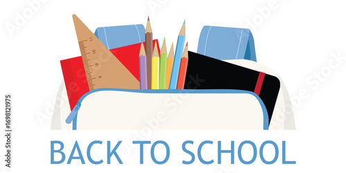 Back to school. School backpack with class supplies