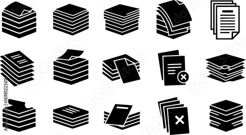 Document papers pile icons collection