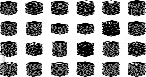 Document papers pile icons collection