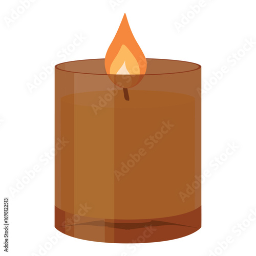 Wax candle in brown dark plastic glass holder