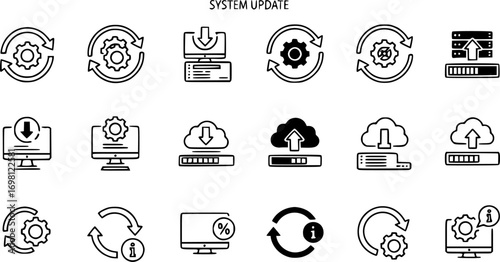 System update icon vector set in black flat and line stroke style