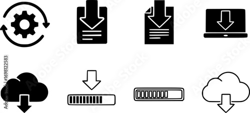 System update icon vector set in black flat and line stroke style