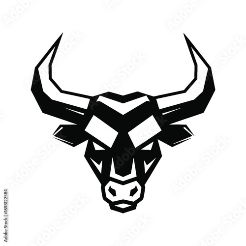 Stylized Geometric Bull Head Mascot Logo.