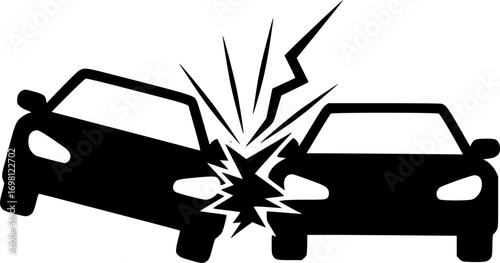 Car crash icon in flat version on black and white background
