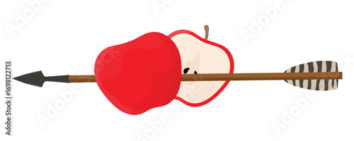 Red apple hit by wooden arrow