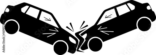 Car crash icon in flat version on black and white background

