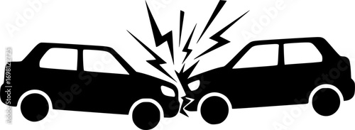 Car crash icon in flat version on black and white background
