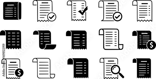 Paper receipt icon vector collection. 