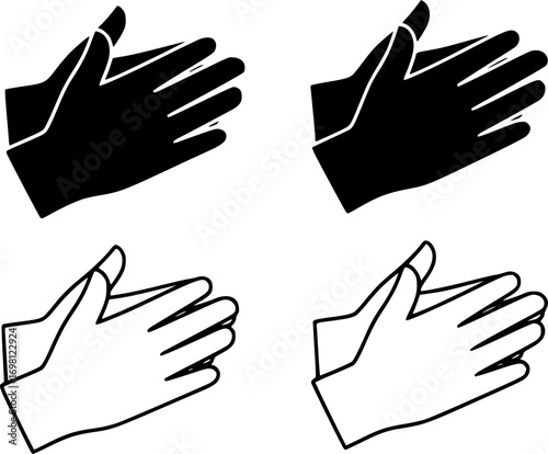 Clap icon vector set in black flat and line stroke style