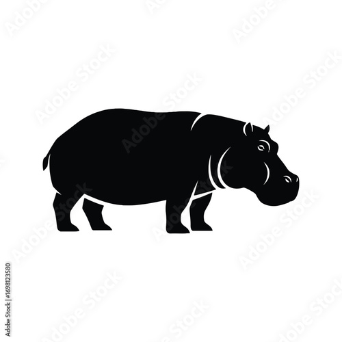 Black hippopotamus silhouette vector illustration.