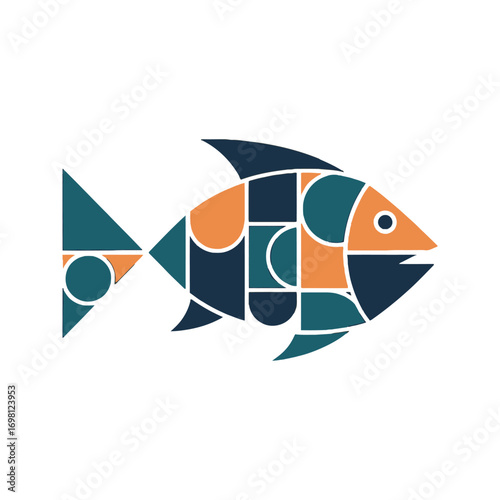 Abstract fish illustration with geometric mosaic pattern.