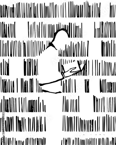 Person reading book in library bookshelf vector art for education, knowledge, and literary pursuits